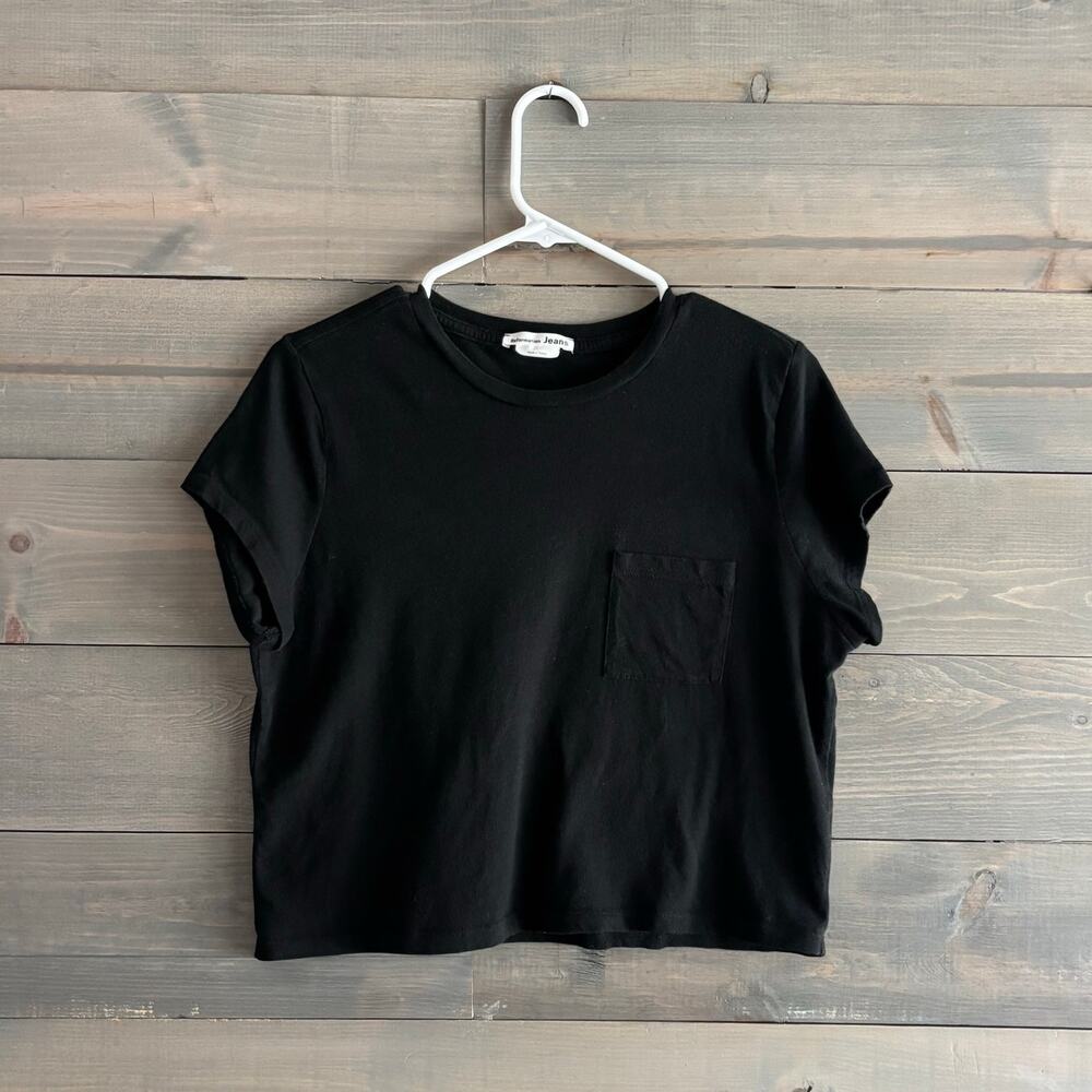REFORMATION JEANS | Black Cropped Tee M Organic Cotton Pocket Sustainable Basics